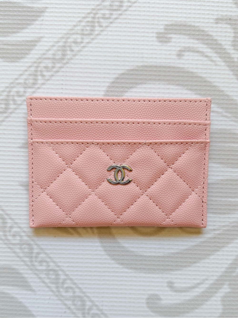 CHANEL Pastel Pink Quilted Card Sleeve with Silver CC - Picture 1 of 8